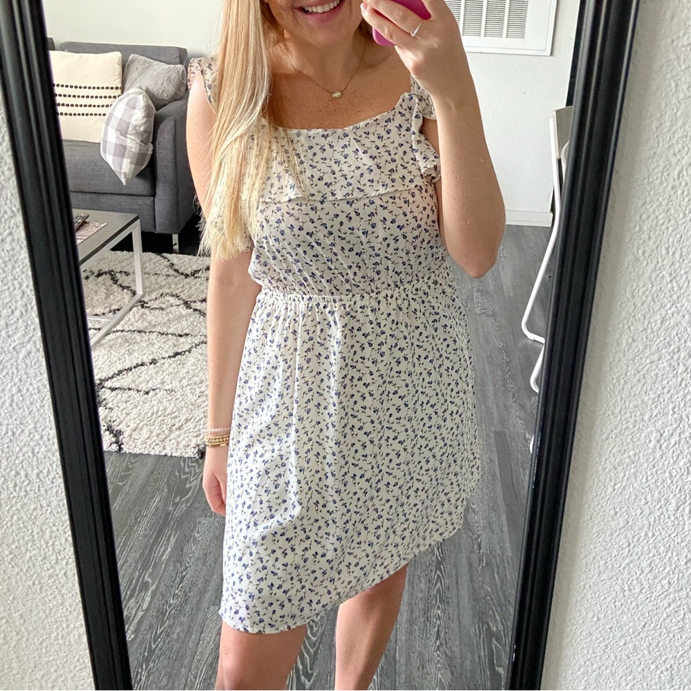 White and blue floral dress